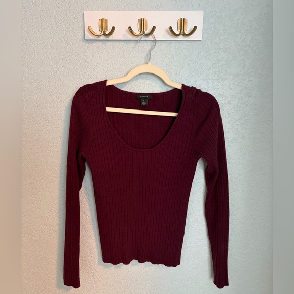 Halogen Tops - Halogen Deep Red Ribbed Long Sleeve Top